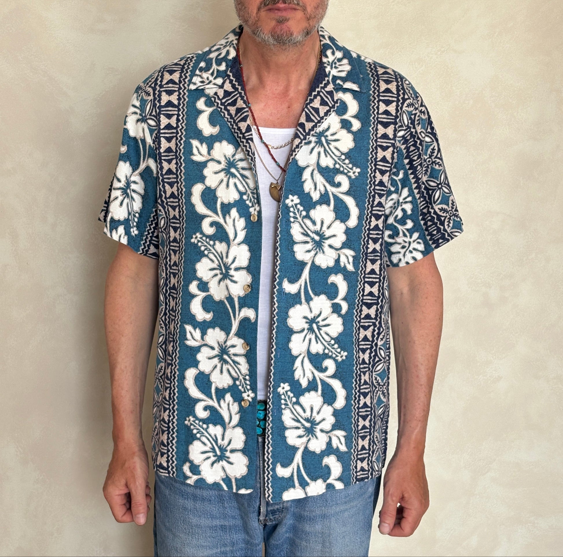 Large. Vintage 80s Hawaiian barkcloth cotton shirt Made in Hawaii-AJ357 Studio