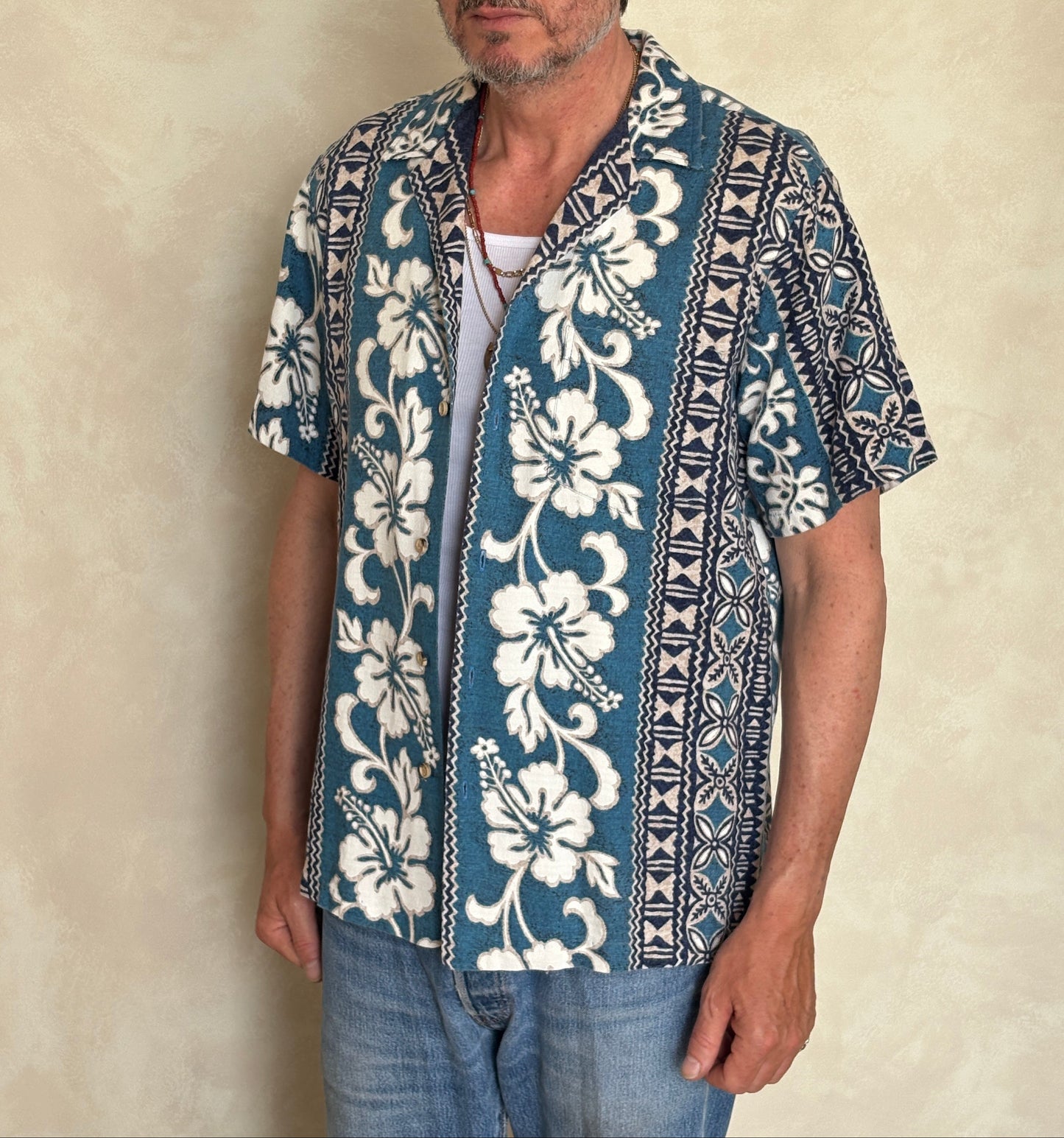 Large. Vintage 80s Hawaiian barkcloth cotton shirt Made in Hawaii-AJ357 Studio