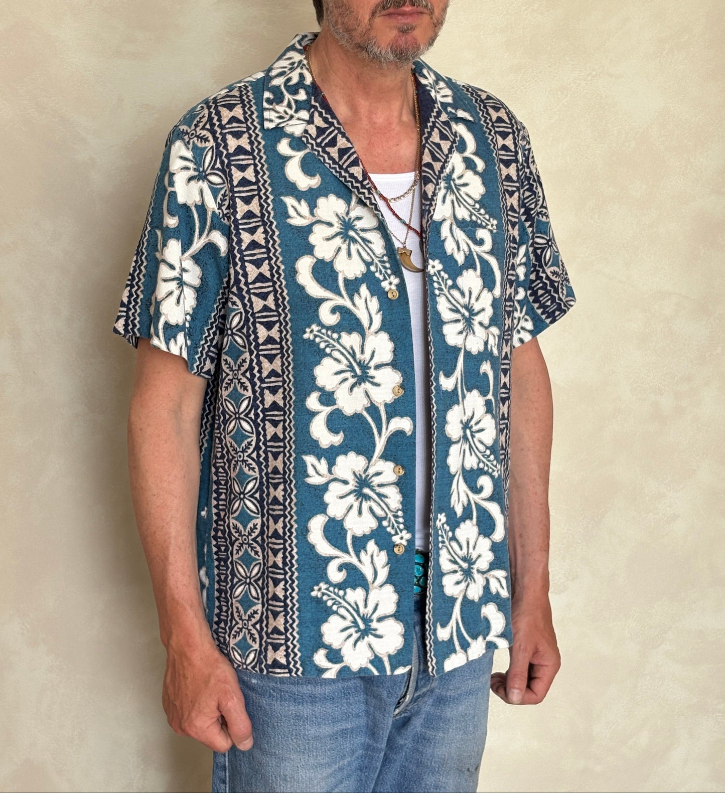 Large. Vintage 80s Hawaiian barkcloth cotton shirt Made in Hawaii-AJ357 Studio