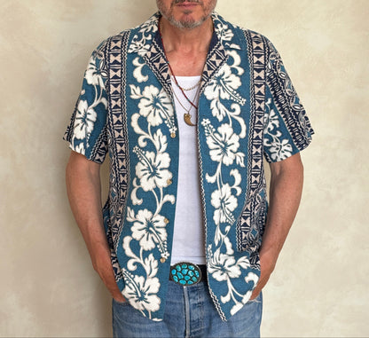 Large. Vintage 80s Hawaiian barkcloth cotton shirt Made in Hawaii-AJ357 Studio