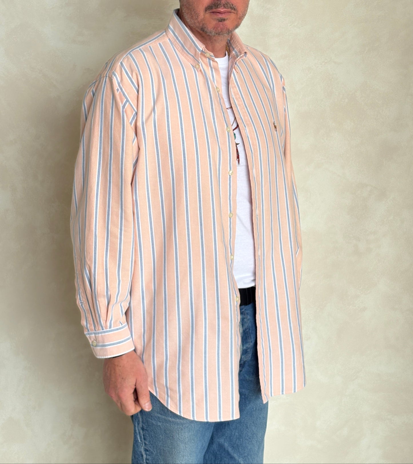Ralph Lauren Yarmouth Shirt 16-33 Orange Striped Oxford Cotton Button Down