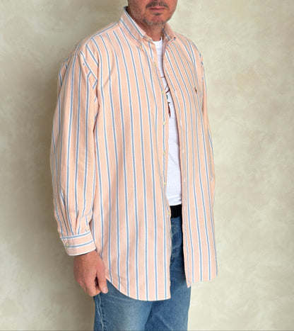 Ralph Lauren Yarmouth Shirt 16-33 Orange Striped Oxford Cotton Button Down
