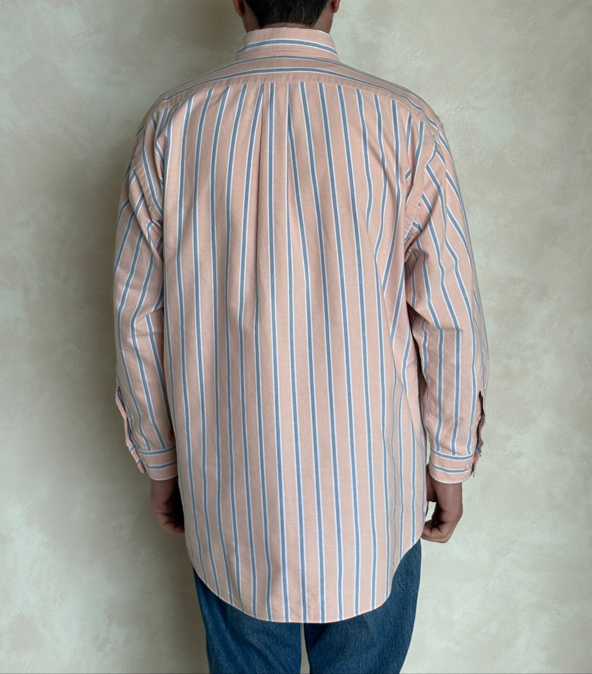 Ralph Lauren Yarmouth Shirt 16-33 Orange Striped Oxford Cotton Button Down-AJ357 Studio