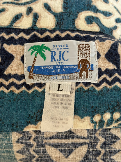 Large. Vintage 80s Hawaiian barkcloth cotton shirt Made in Hawaii-AJ357 Studio