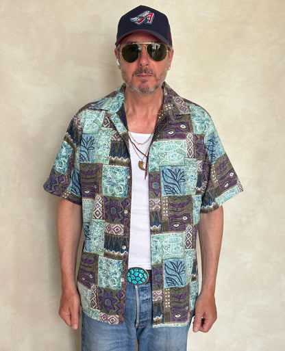 Vintage 60s Hawaiian Cotton Shirt - Size L, Made in USA by Go Bearfoot-AJ357 Studio