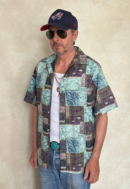 Vintage 60s Hawaiian Cotton Shirt - Size L, Made in USA by Go Bearfoot-AJ357 Studio