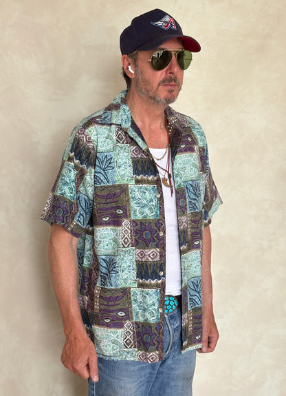 Vintage 60s Hawaiian Cotton Shirt - Size L, Made in USA by Go Bearfoot-AJ357 Studio