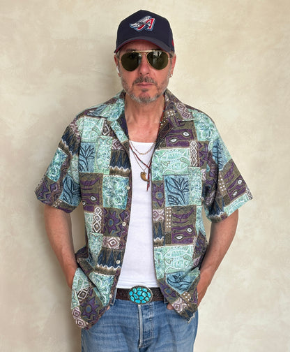 Vintage 60s Hawaiian Cotton Shirt - Size L, Made in USA by Go Bearfoot-AJ357 Studio