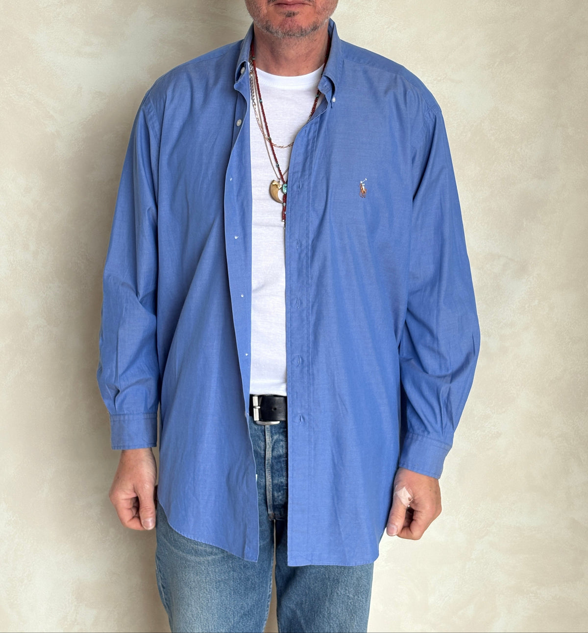Ralph Lauren Yarmouth Shirt 16-32 Blue Pinpoint Oxford Cotton Button Up-AJ357 Studio