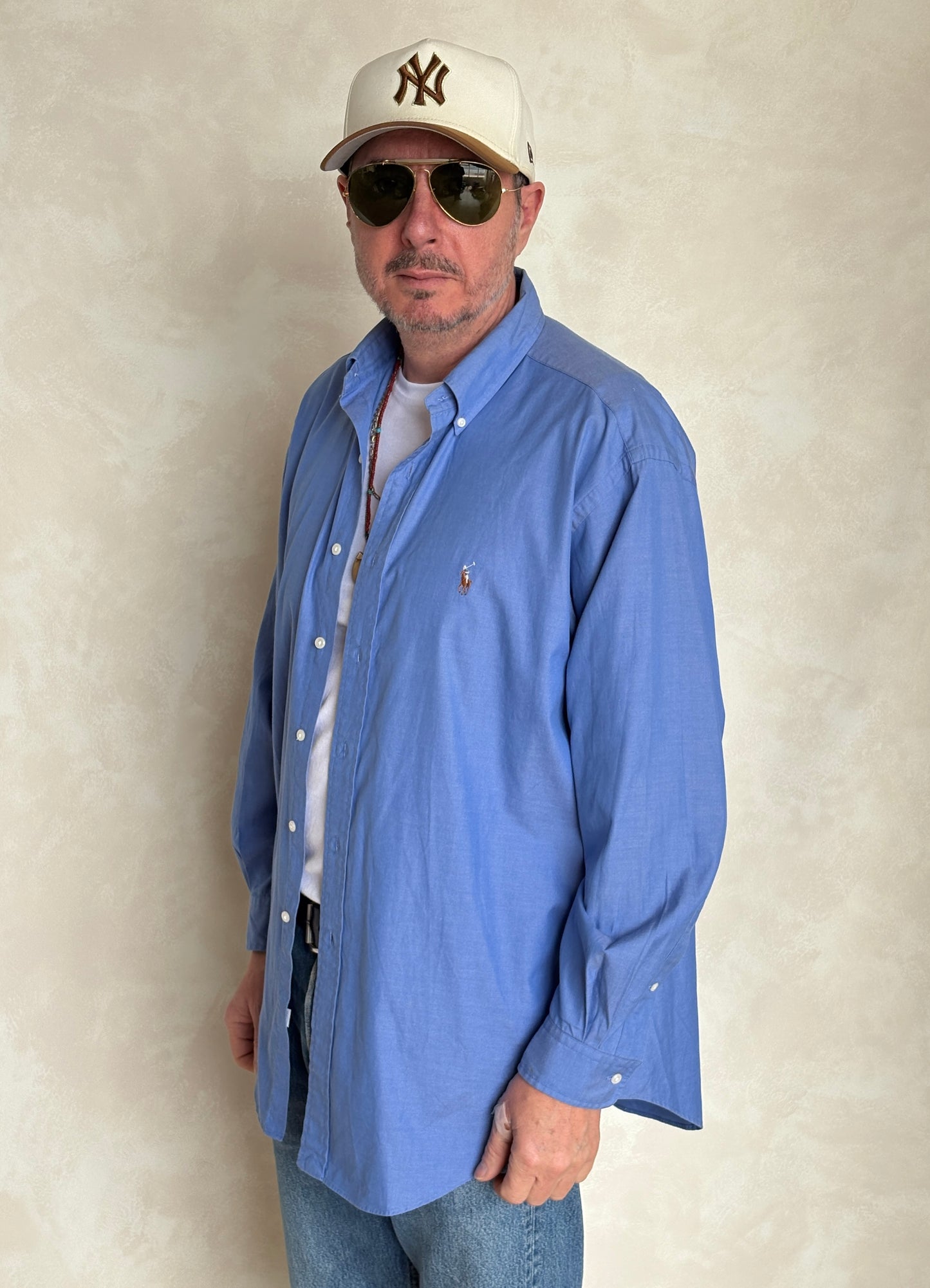 Ralph Lauren Yarmouth Shirt 16-32 Blue Pinpoint Oxford Cotton Button Up