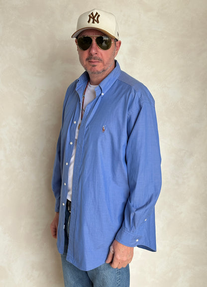 Ralph Lauren Yarmouth Shirt 16-32 Blue Pinpoint Oxford Cotton Button Up