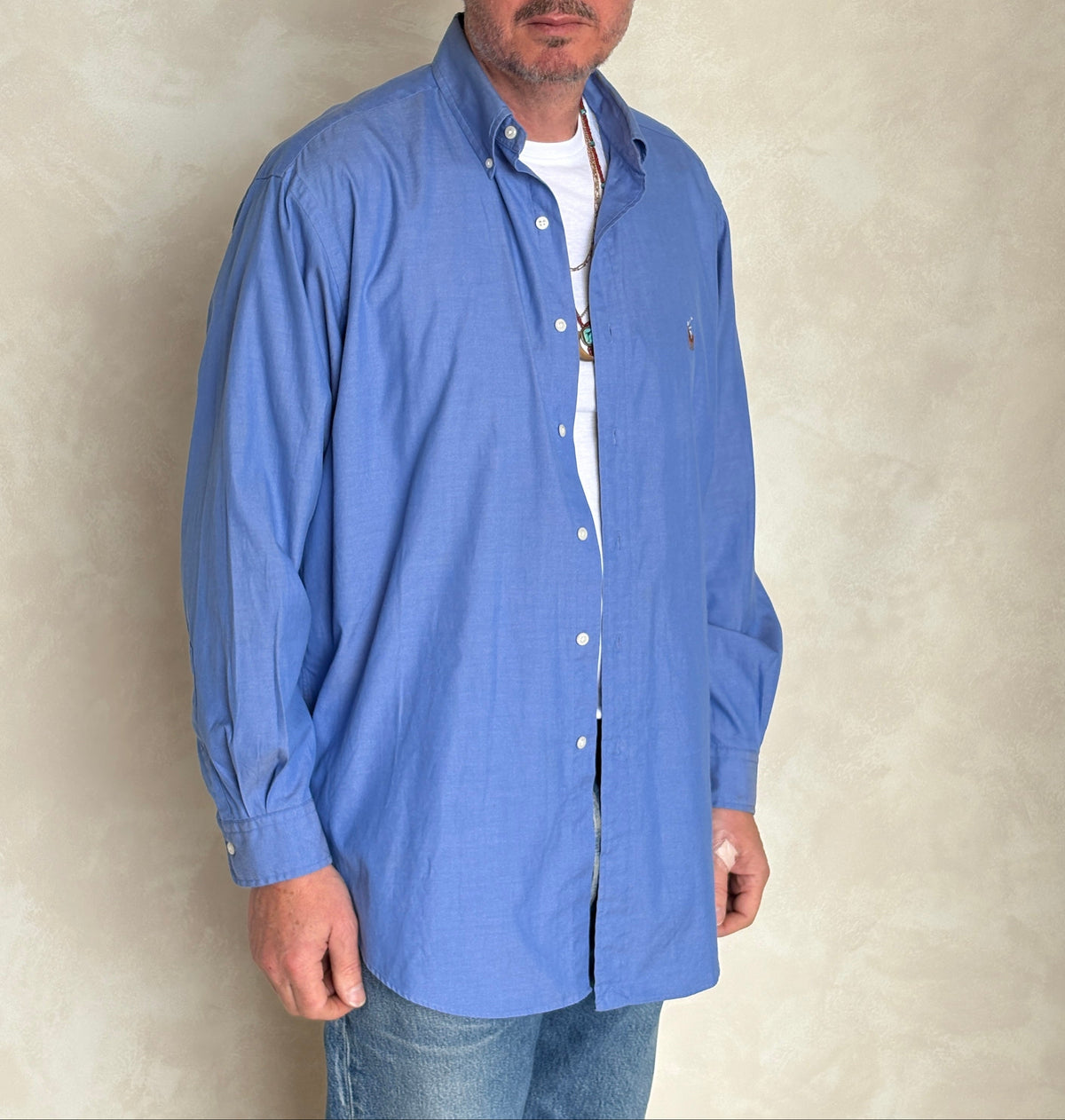 Ralph Lauren Yarmouth Shirt 16-32 Blue Pinpoint Oxford Cotton Button Up-AJ357 Studio