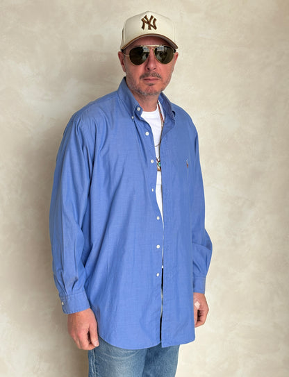Ralph Lauren Yarmouth Shirt 16-32 Blue Pinpoint Oxford Cotton Button Up