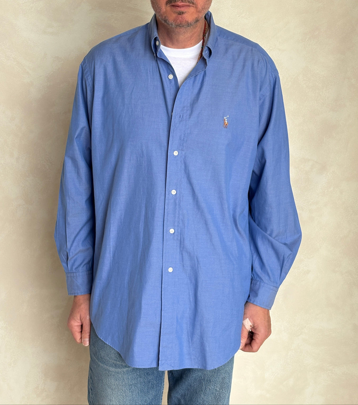 Ralph Lauren Yarmouth Shirt 16-32 Blue Pinpoint Oxford Cotton Button Up-AJ357 Studio