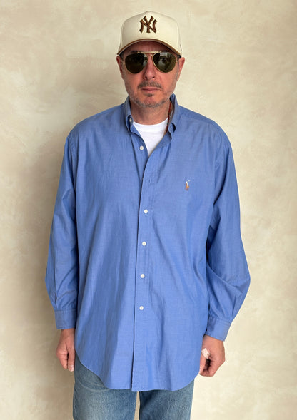 Ralph Lauren Yarmouth Shirt 16-32 Blue Pinpoint Oxford Cotton Button Up