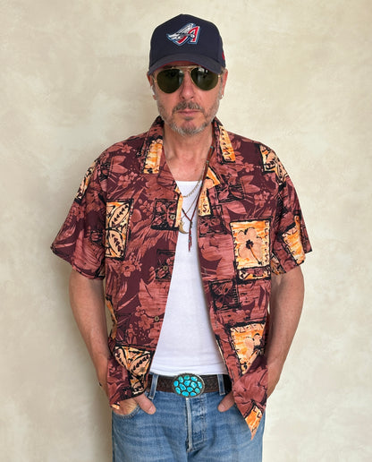 Size M. Vintage 80s Hawaiian cotton shirt made by Ocean Pacific-AJ357 Studio
