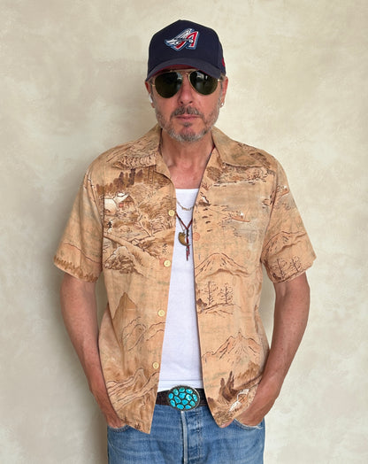 Small. Vintage 70s Hawaiian satin cotton shirt-AJ357 Studio