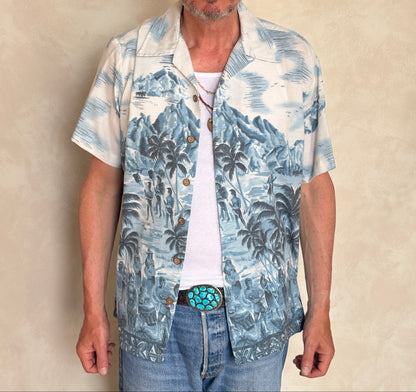 Large Vintage 70s Hawaiian Thin Cotton Shirt | Retro Island Style-AJ357 Studio
