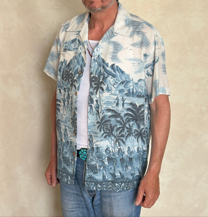Large Vintage 70s Hawaiian Thin Cotton Shirt | Retro Island Style-AJ357 Studio