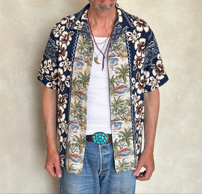 Large Vintage 90s Hawaiian Barkcloth Cotton Shirt Made in USA-AJ357 Studio
