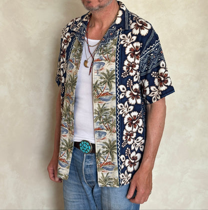 Large Vintage 90s Hawaiian Barkcloth Cotton Shirt Made in USA-AJ357 Studio