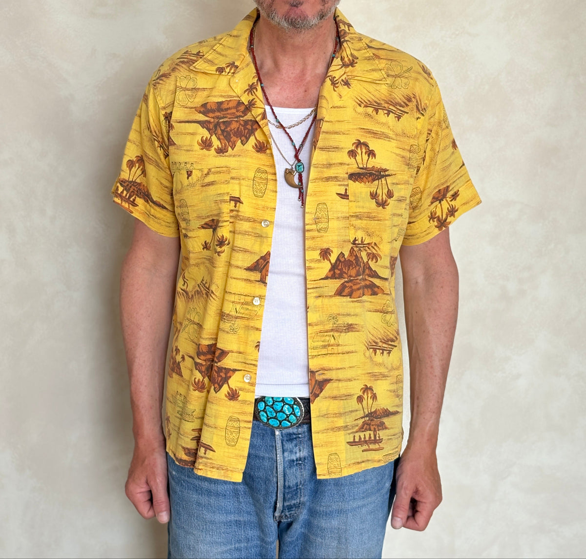 Vintage 60s Hawaiian Yellow By Impala Cotton Shirt - Size M | Retro Style-AJ357 Studio