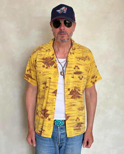 Vintage 60s Hawaiian Yellow By Impala Cotton Shirt - Size M | Retro Style-AJ357 Studio