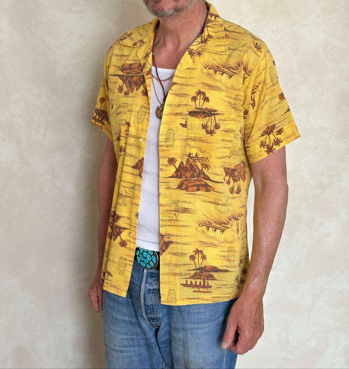 Vintage 60s Hawaiian Yellow By Impala Cotton Shirt - Size M | Retro Style-AJ357 Studio