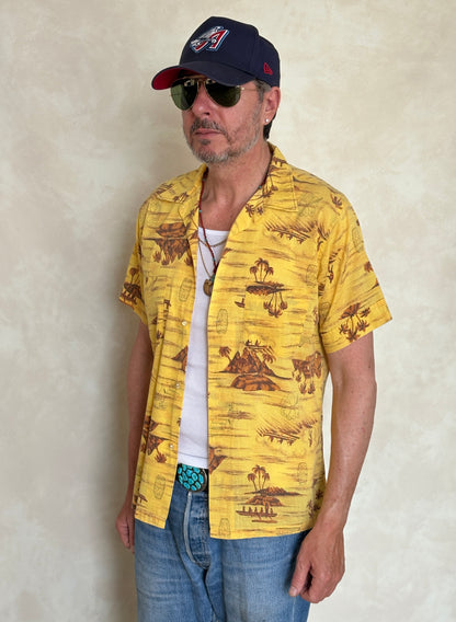 Vintage 60s Hawaiian Yellow By Impala Cotton Shirt - Size M | Retro Style-AJ357 Studio