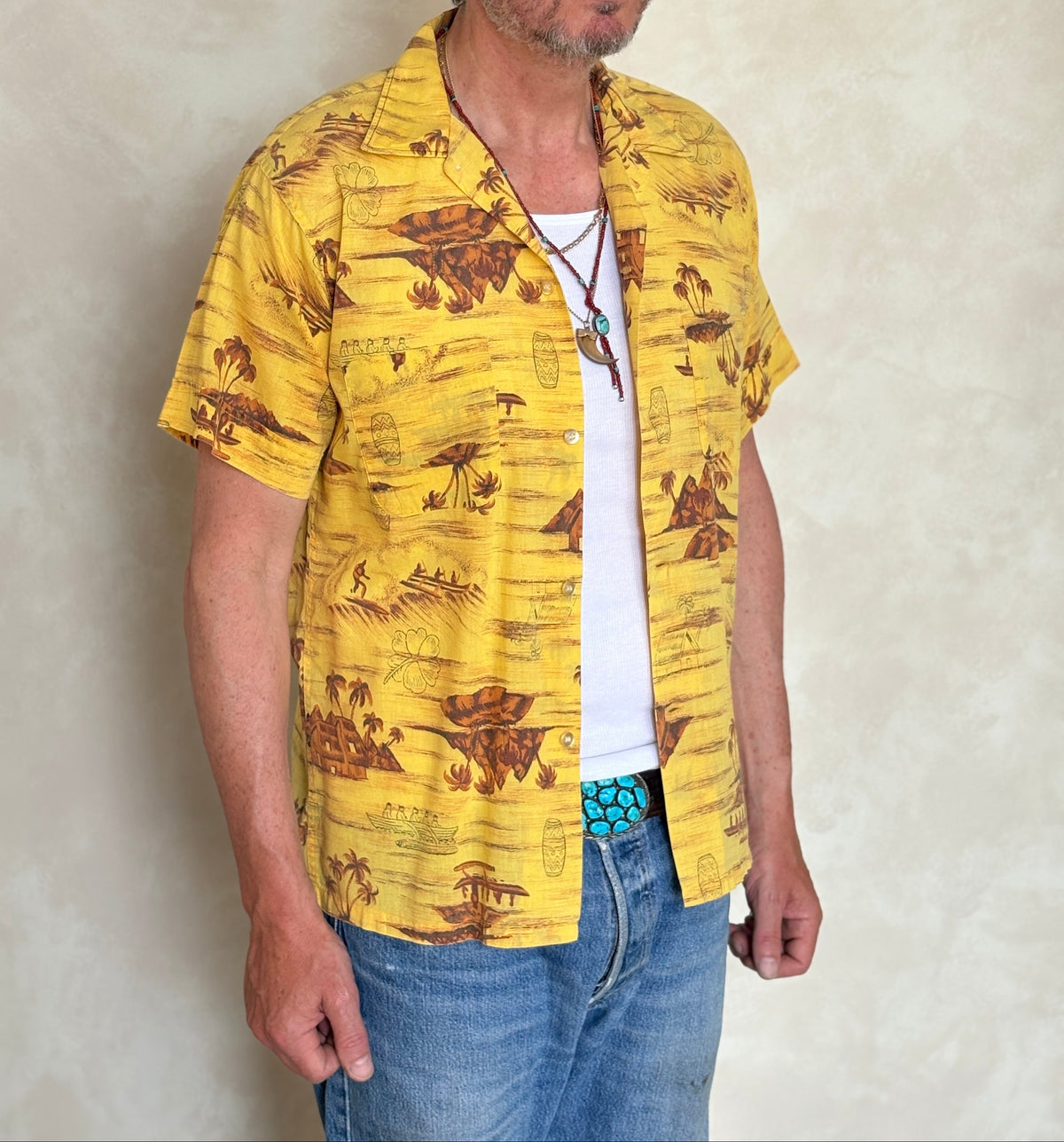 Vintage 60s Hawaiian Yellow By Impala Cotton Shirt - Size M | Retro Style-AJ357 Studio