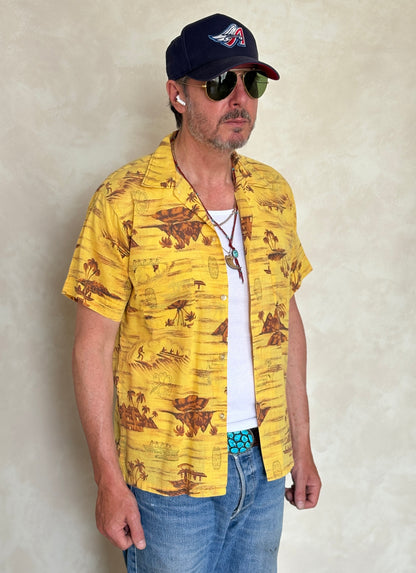 Vintage 60s Hawaiian Yellow By Impala Cotton Shirt - Size M | Retro Style-AJ357 Studio