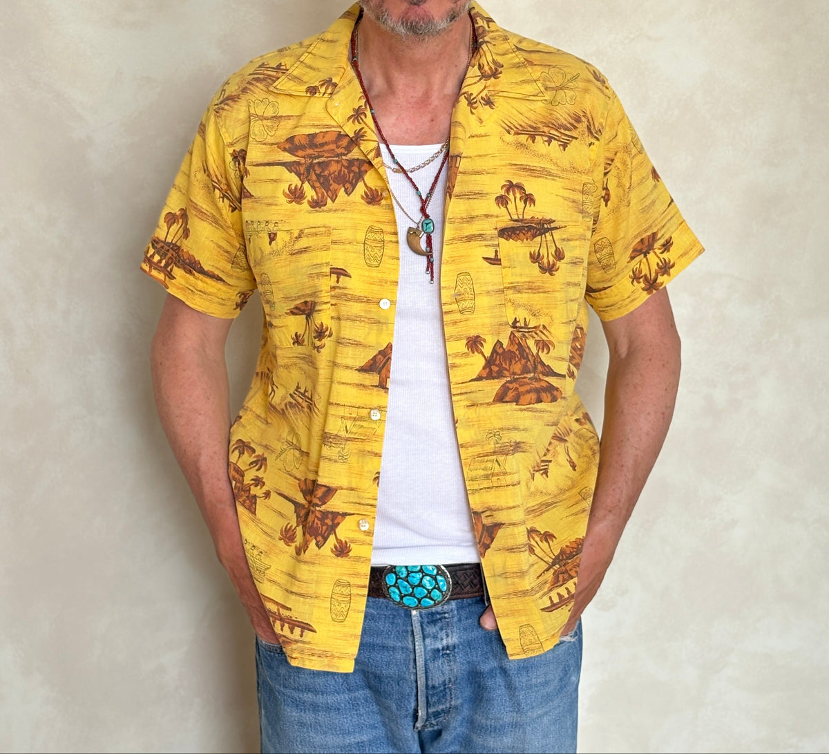 Vintage 60s Hawaiian Yellow By Impala Cotton Shirt - Size M | Retro Style-AJ357 Studio