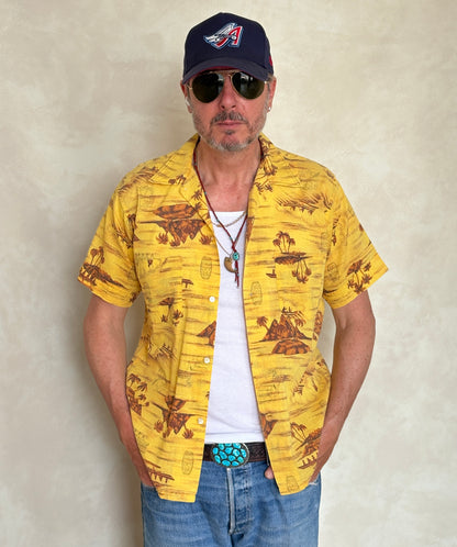 Vintage 60s Hawaiian Yellow By Impala Cotton Shirt - Size M | Retro Style-AJ357 Studio