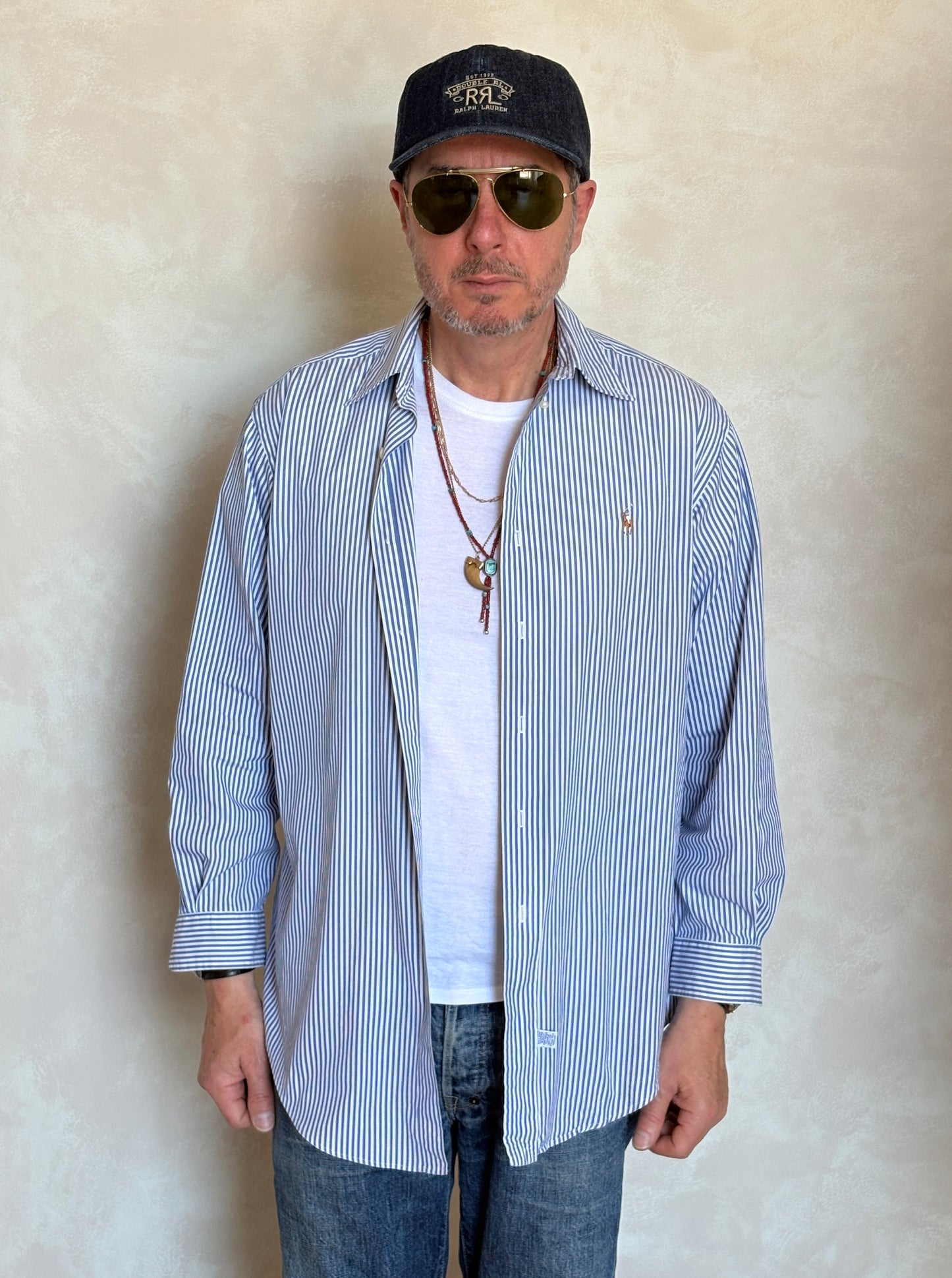 Ralph Lauren YARMOUTH Button-Down Shirt Large | Blue White Stripe Cotton | Made in USA | Preppy Mens Oxford Shirt