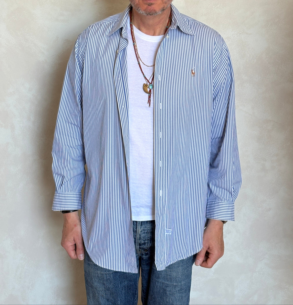 Ralph Lauren YARMOUTH Button-Down Shirt Medium | Blue White Stripe Cotton | Made in USA | Preppy Mens Oxford Shirt-AJ357 Studio