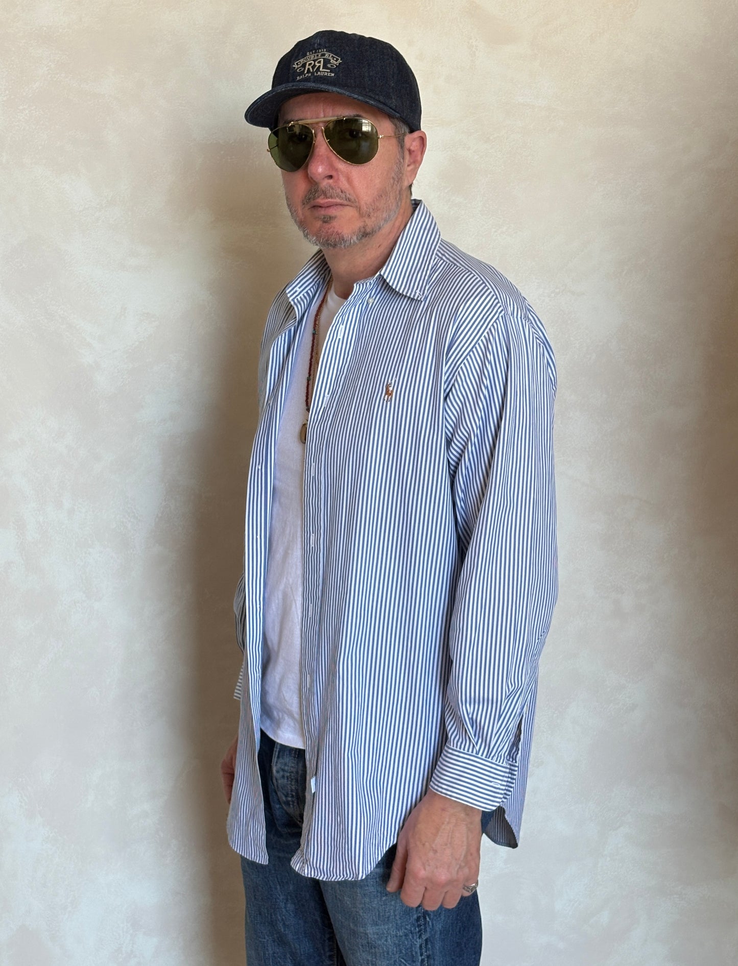 Ralph Lauren YARMOUTH Button-Down Shirt Large | Blue White Stripe Cotton | Made in USA | Preppy Mens Oxford Shirt