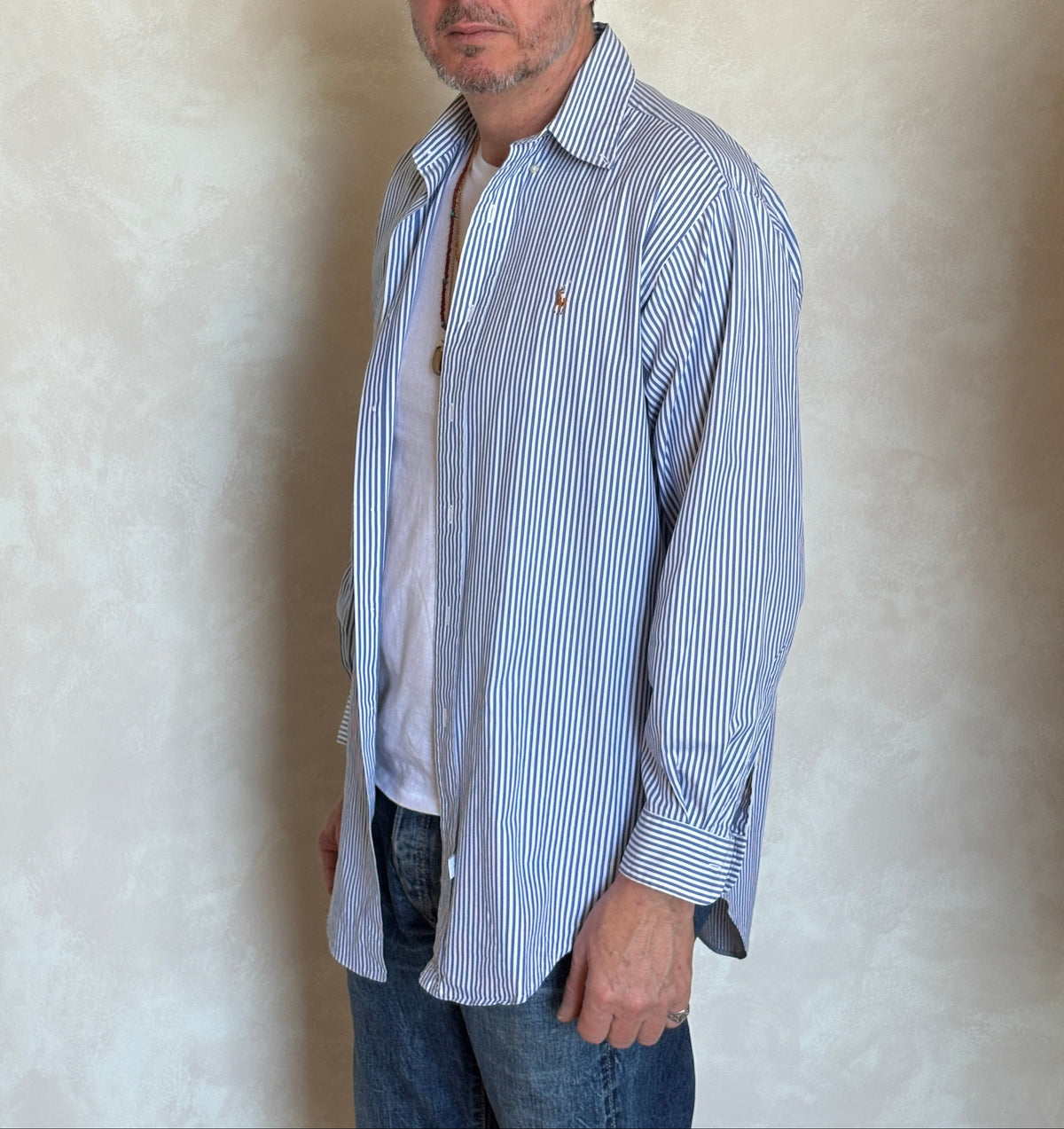 Ralph Lauren YARMOUTH Button-Down Shirt Medium | Blue White Stripe Cotton | Made in USA | Preppy Mens Oxford Shirt-AJ357 Studio