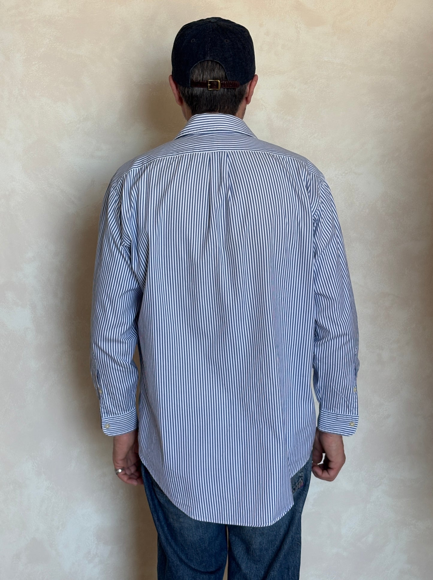 Ralph Lauren YARMOUTH Button-Down Shirt Large | Blue White Stripe Cotton | Made in USA | Preppy Mens Oxford Shirt
