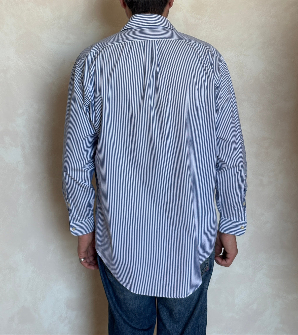 Ralph Lauren YARMOUTH Button-Down Shirt Medium | Blue White Stripe Cotton | Made in USA | Preppy Mens Oxford Shirt-AJ357 Studio