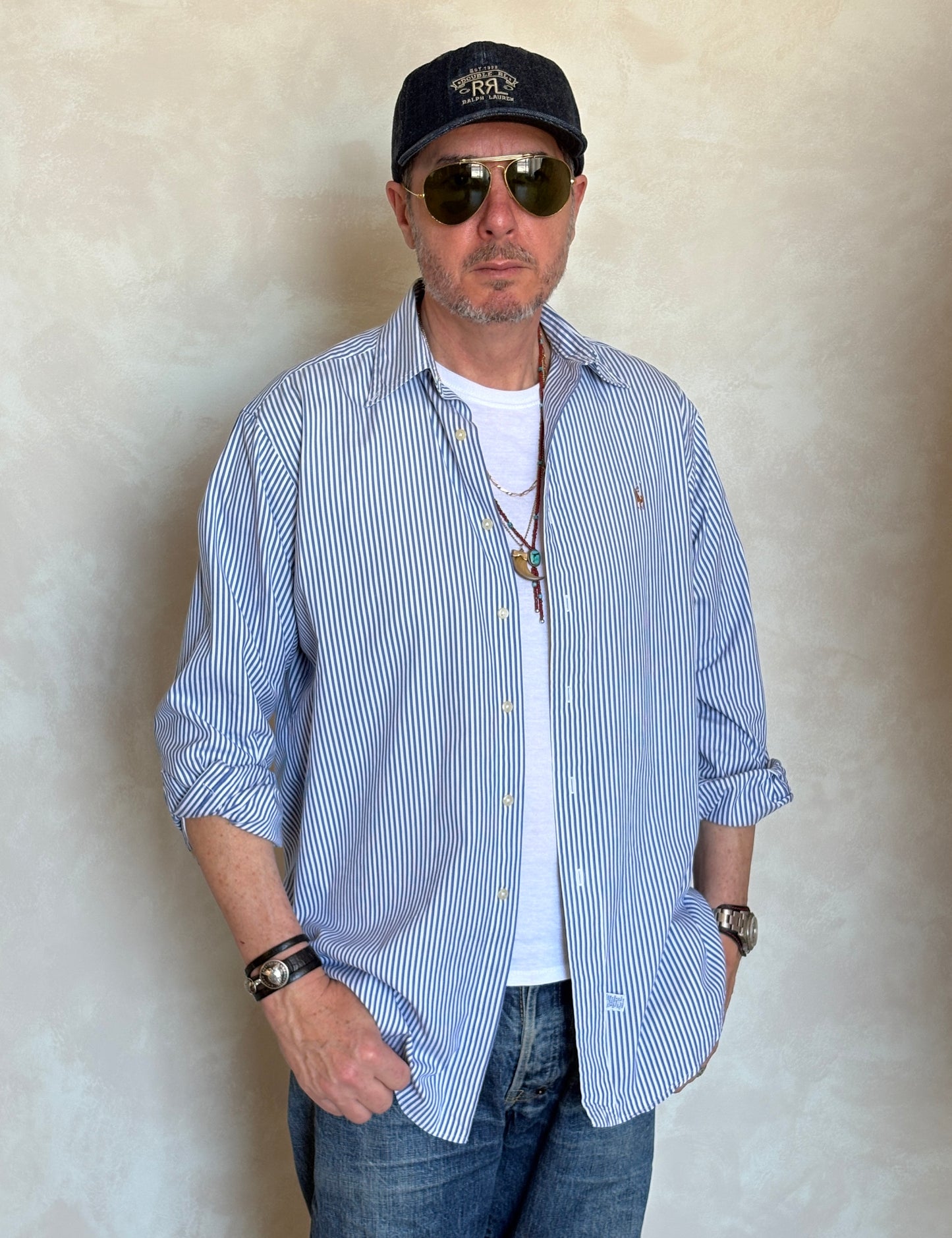 Ralph Lauren YARMOUTH Button-Down Shirt Large | Blue White Stripe Cotton | Made in USA | Preppy Mens Oxford Shirt