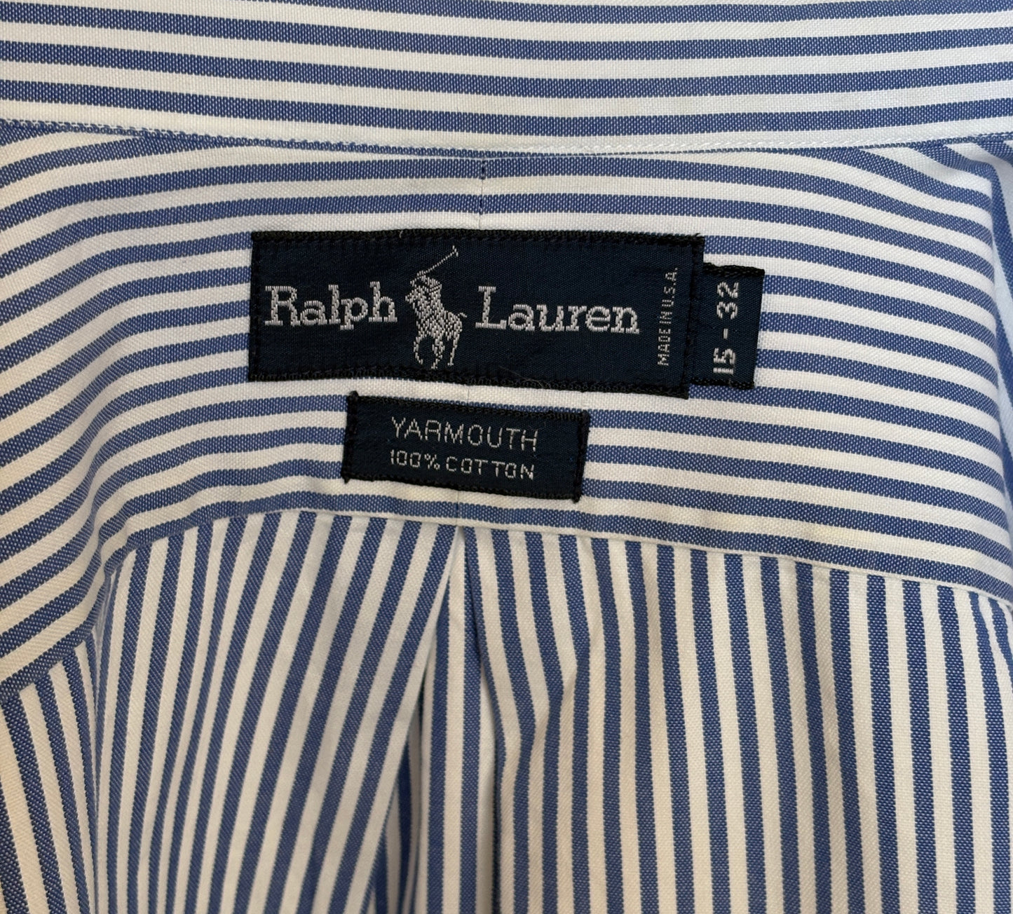 Ralph Lauren YARMOUTH Button-Down Shirt Large | Blue White Stripe Cotton | Made in USA | Preppy Mens Oxford Shirt