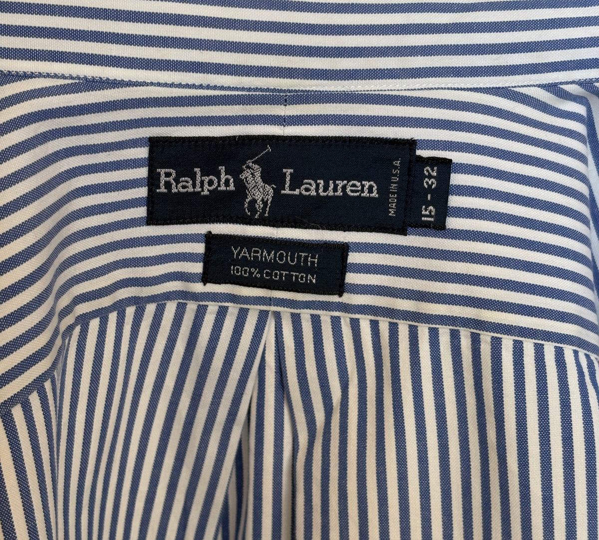 Ralph Lauren YARMOUTH Button-Down Shirt Medium | Blue White Stripe Cotton | Made in USA | Preppy Mens Oxford Shirt-AJ357 Studio
