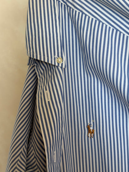 Ralph Lauren YARMOUTH Button-Down Shirt Large | Blue White Stripe Cotton | Made in USA | Preppy Mens Oxford Shirt