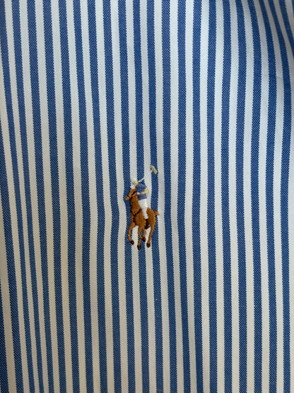 Ralph Lauren YARMOUTH Button-Down Shirt Large | Blue White Stripe Cotton | Made in USA | Preppy Mens Oxford Shirt