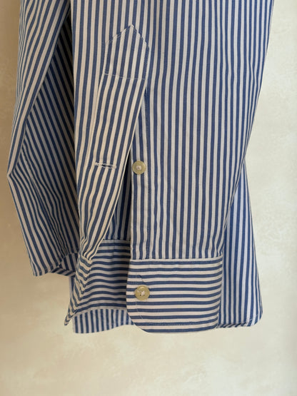Ralph Lauren YARMOUTH Button-Down Shirt Large | Blue White Stripe Cotton | Made in USA | Preppy Mens Oxford Shirt