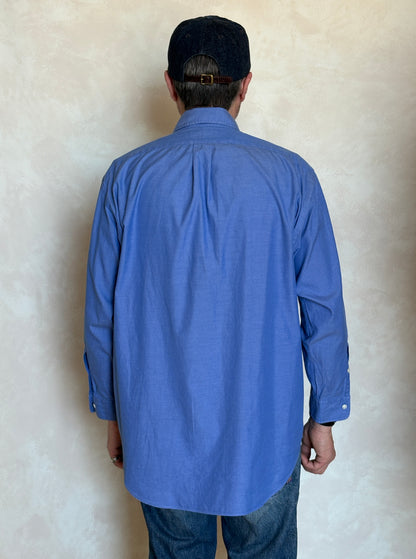 Ralph Lauren YARMOUTH Button-Down Shirt Large | Solid Blue Pinpoint Oxford Cotton | Mens Classic Shirt