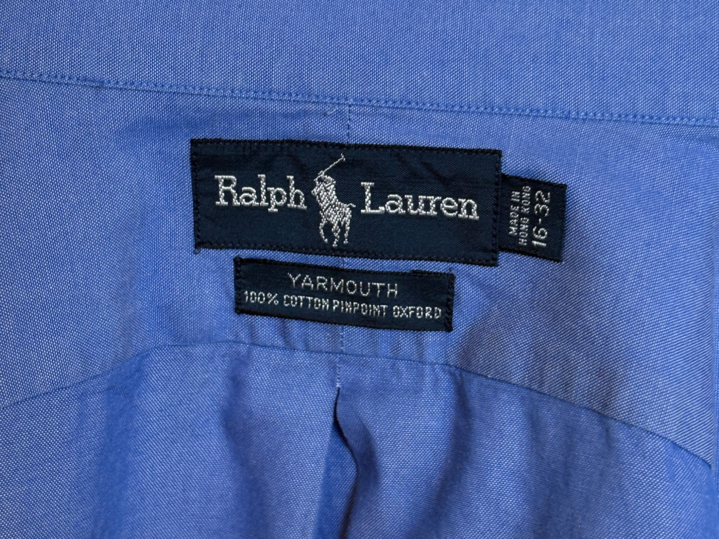 Ralph Lauren YARMOUTH Button-Down Shirt Large | Solid Blue Pinpoint Oxford Cotton | Mens Classic Shirt