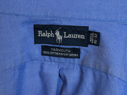 Ralph Lauren YARMOUTH Button-Down Shirt Large | Solid Blue Pinpoint Oxford Cotton | Mens Classic Shirt