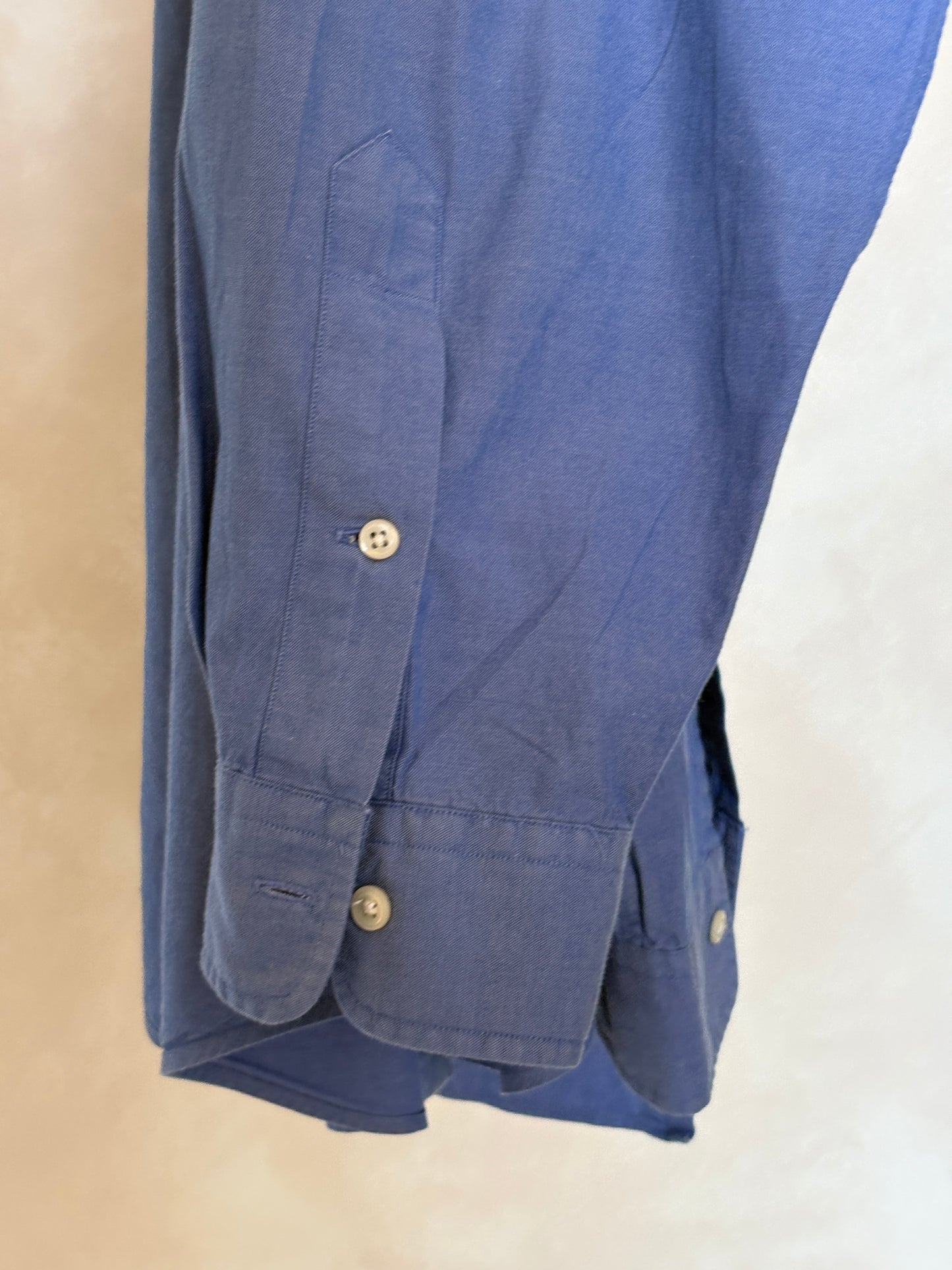 Ralph Lauren YARMOUTH Button-Down Shirt Large | Solid Blue Pinpoint Oxford Cotton | Mens Classic Shirt