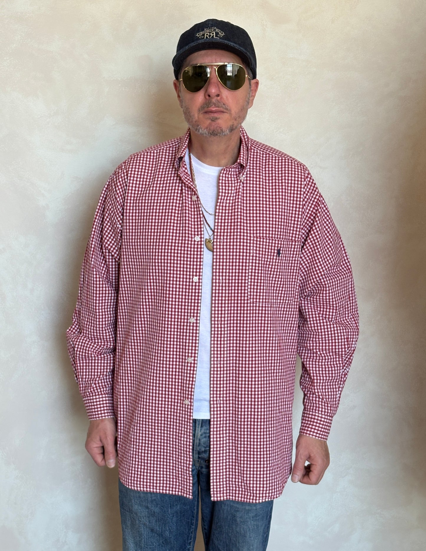 Ralph Lauren Golf TILDEN Button-Down Shirt Large | Red White Gingham Check Cotton | Mens Classic Golf Shirt